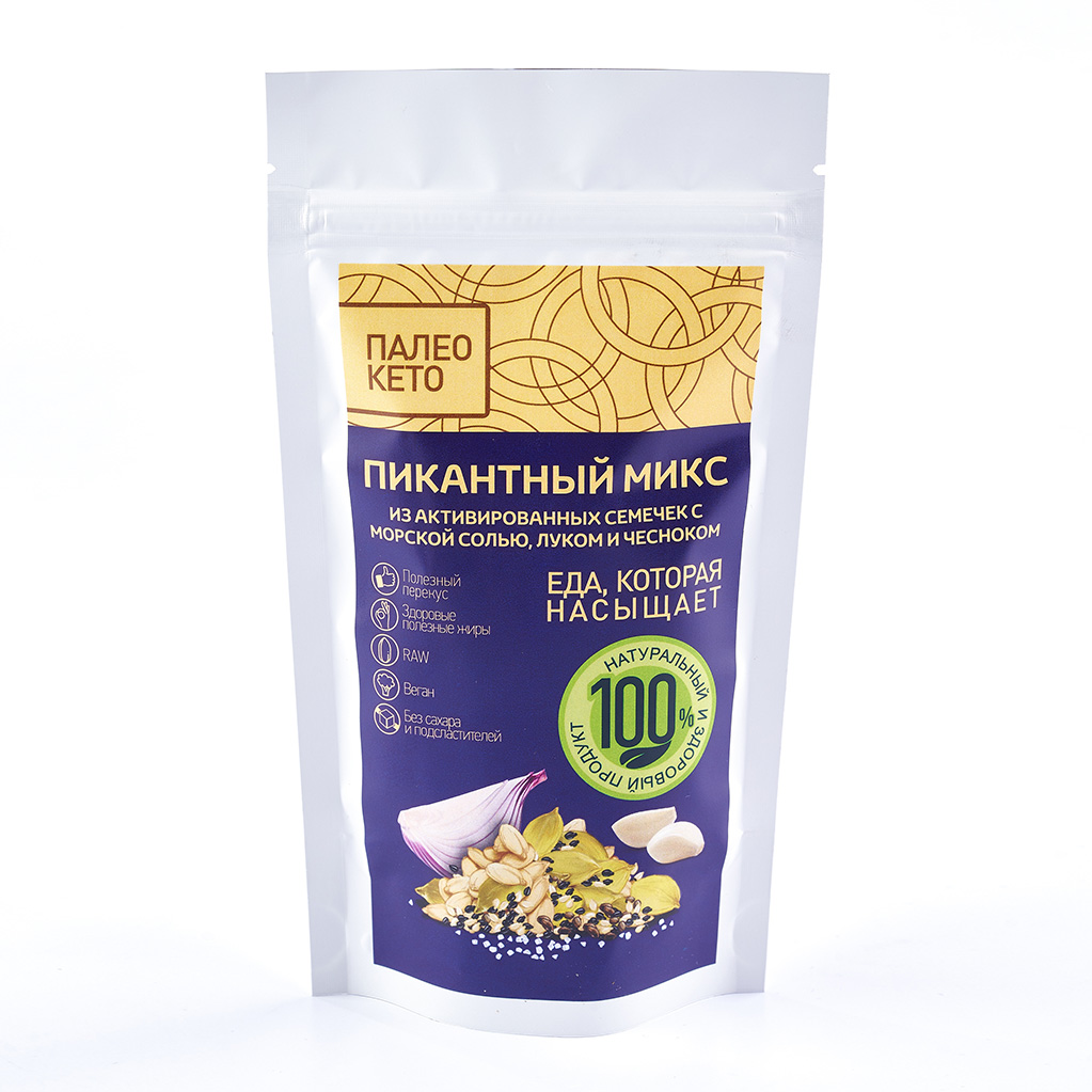 Пикантный микс из семечек с хлопьями морской соли, чесноком и луком